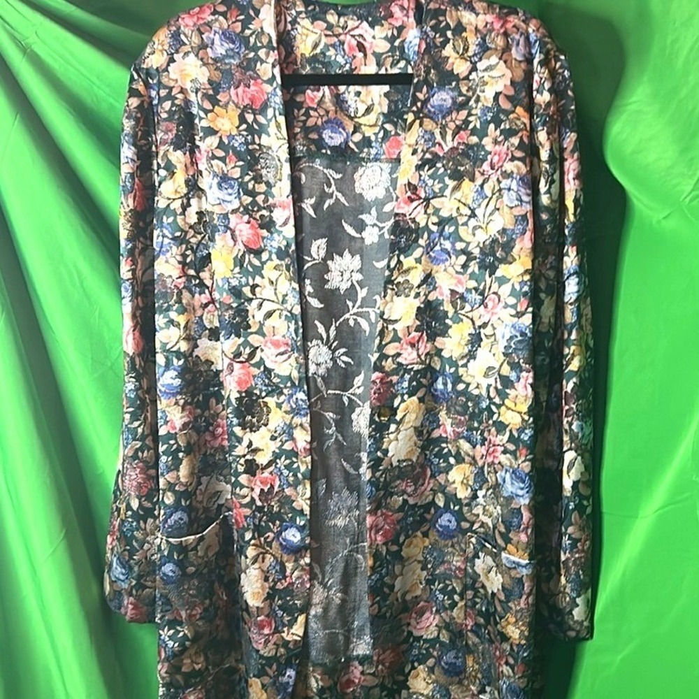 Handmade Floral Jacket Women XL Boho Embroidered Multi Color Lightweight Jacket
